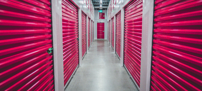storage units with pink doors
